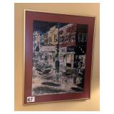 B.W. KERSEY SIGNED WATERCOLOR, FRAMED CITYSCAPE