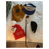 ASSORTED GOLF ACCESSORIES, BVCC BEANIE, VISOR,
