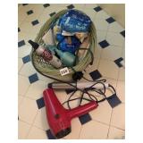 CONAIR HAIR DRYER, CURLING IRON, BASKET OF