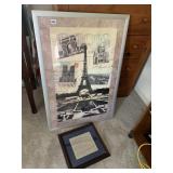 FRAMED PARIS CITYSCAPE PRINT, FRAMED CALLIGRAPHY