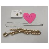 2 EARRINGS 1/20TH 12K GF, SILVERTONE CHAIN AND