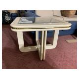 CREAM END TABLE, SQUARE MIRROR TOP, GOLD-TONE