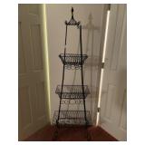 BLACK WROUGHT IRON ETAGERE, 3-TIER BASKETS,