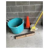 ASSORTED CLEANING & UTILITY ITEMS, TEAL PLASTIC