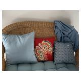 ASSORTED THROW PILLOWS W/ EMBROIDERED BUTTERFLY,