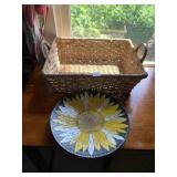 WOVEN RECTANGULAR BASKET, SUNFLOWER DECORATIVE