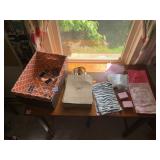 ASSORTED CRAFT SUPPLIES W/ WOVEN STORAGE BASKET,