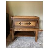 WOOD SIDE TABLE W/ WORLD MAP DECORATED DRAWER