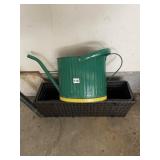 GREEN METAL WATERING CAN W/ RECTANGULAR PLANTER