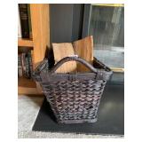 WOVEN LOG BASKET, DARK BROWN, W/ CARRY HANDLES.