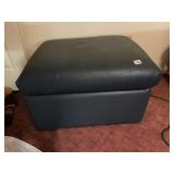 UPHOLSTERED OTTOMAN, DARK BLUE VINYL,