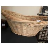 LARGE OVAL WICKER BASKET, WOVEN HANDLES.