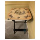 VINTAGE FOLDING TRAY TABLE, DECORATED TOILE