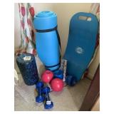 ASSORTED EXERCISE EQUIPMENT, YOGA MAT, FOAM