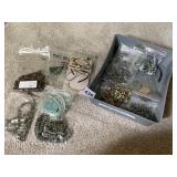 ASSORTED BEADS, CORDS, JEWELRY COMPONENTS W/