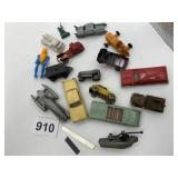 ASSORTED DIE-CAST TOY VEHICLES, PLASTIC FIGURES,