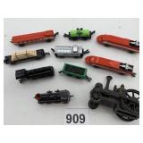 ASSORTED SAUCER TOY TRAIN CARS, ENGINES, VTG