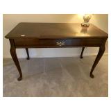 WOODEN DESK W/ SINGLE DRAWER, BRASS HARDWARE,