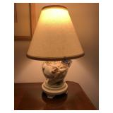 TABLE LAMP, GLASS BASE FILLED W/ SEASHELLS,