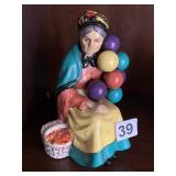 VTG CERAMIC FIGURINE, WOMAN HOLDING BALLOONS,