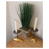 GOLD-TONE CANDLESTICK HOLDERS W/ SHELL & STARFISH