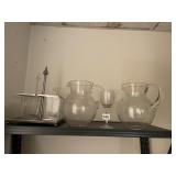 METAL SERVING CADDY W/ GLASS INSERTS, CLEAR GLASS