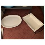 WHITE OVAL PLATTER, RECTANGULAR SERVING DISH W/