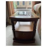 PETERS REVINGTON FURNITURE WOOD END TABLE, GLASS