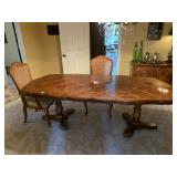 TRADITIONAL WOOD DINING TABLE W/ MARQUETRY TOP,