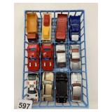 ASSORTED DIE-CAST TOY CARS W/ RACK, MATCHBOX, HOT