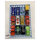 ASSORTED DIE-CAST TOY CARS W/ RACK, MATCHBOX, ETC.