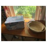 DECORATIVE POSTCARD PRINT STORAGE BOX, WOVEN OVAL