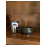 SOLID PEWTER CREAMER, PEWTER TUMBLER, ANTIQUE