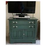 PAINTED WOOD CABINET, 2 DRAWERS, 2 DOORS,