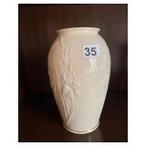 LENOX PORCELAIN VASE, RAISED IRIS FLORAL, GILT