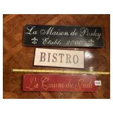 FRENCH THEMED DECORATIVE WOOD WALL SIGNS.