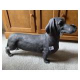 DACHSHUND DOG STATUE, BRONZE-TONE RESIN, HOLDING