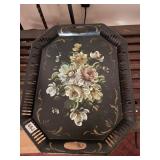 METAL SERVING TRAY, OCTAGONAL, HAND-PAINTED
