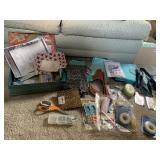 SEWING AND CRAFT SUPPLIES LOT, FABRICS, THREAD,