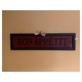 WOOD FRAMED WALL SIGN, RED BACKGROUND, EMBOSSED
