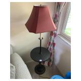 FLOOR LAMP W/ INTEGRATED ROUND TABLE, WOODEN
