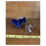 BLUE ART GLASS DOG FIGURINE, CLEAR CUT GLASS