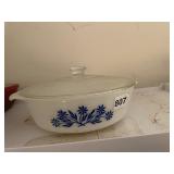 PYREX MILK GLASS CASSEROLE DISH W/ LID, BLUE