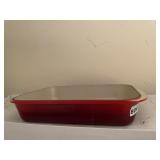 LE CREUSET ENAMEL CASSEROLE DISH, RED, MADE IN