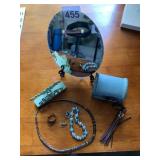 MIXED JEWELRY & DECOR LOT, MIRRORED TRAY, WOODEN