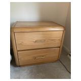 OAK NIGHTSTAND W/ 2 DRAWERS, BRASS PULLS, MCM