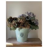 DECORATIVE METAL BUCKET W/ ARTIFICIAL HYDRANGEA