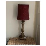 ORNATE GOLD-TONE TABLE LAMP W/ RED SEQUINED