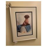 FRAMED PHOTOGRAPH, DACHSHUND IN WASH TUB,