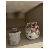 HAND PAINTED PORCELAIN VASE, MOLDED CLASSICAL
